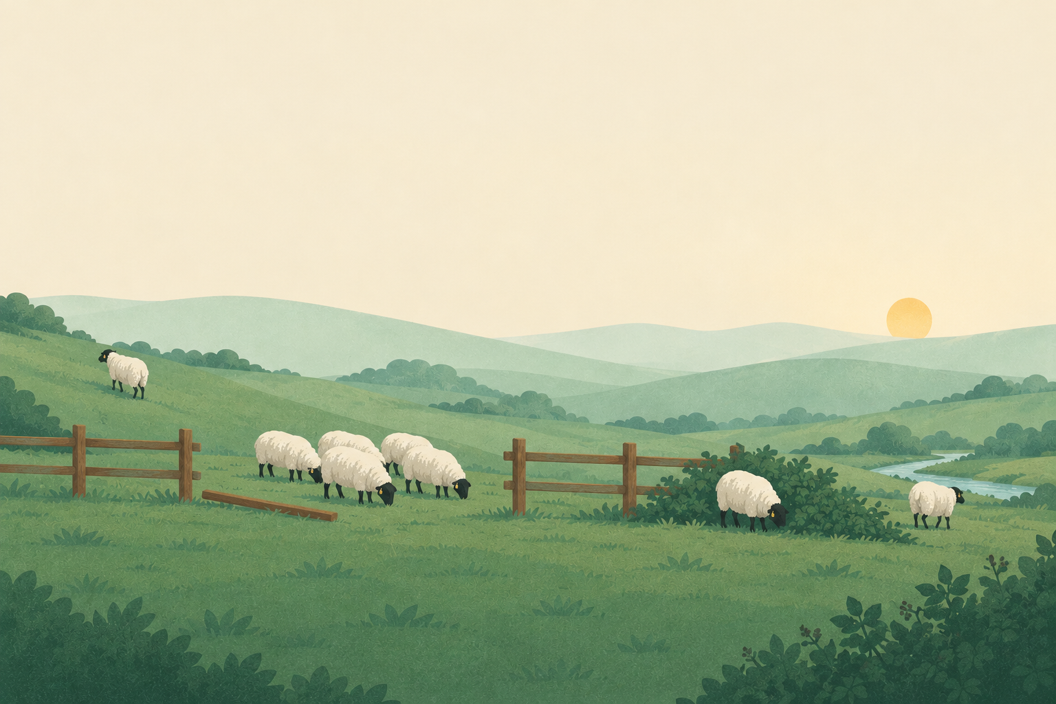 Sheep slipping through a gap in the fence while no one watches
